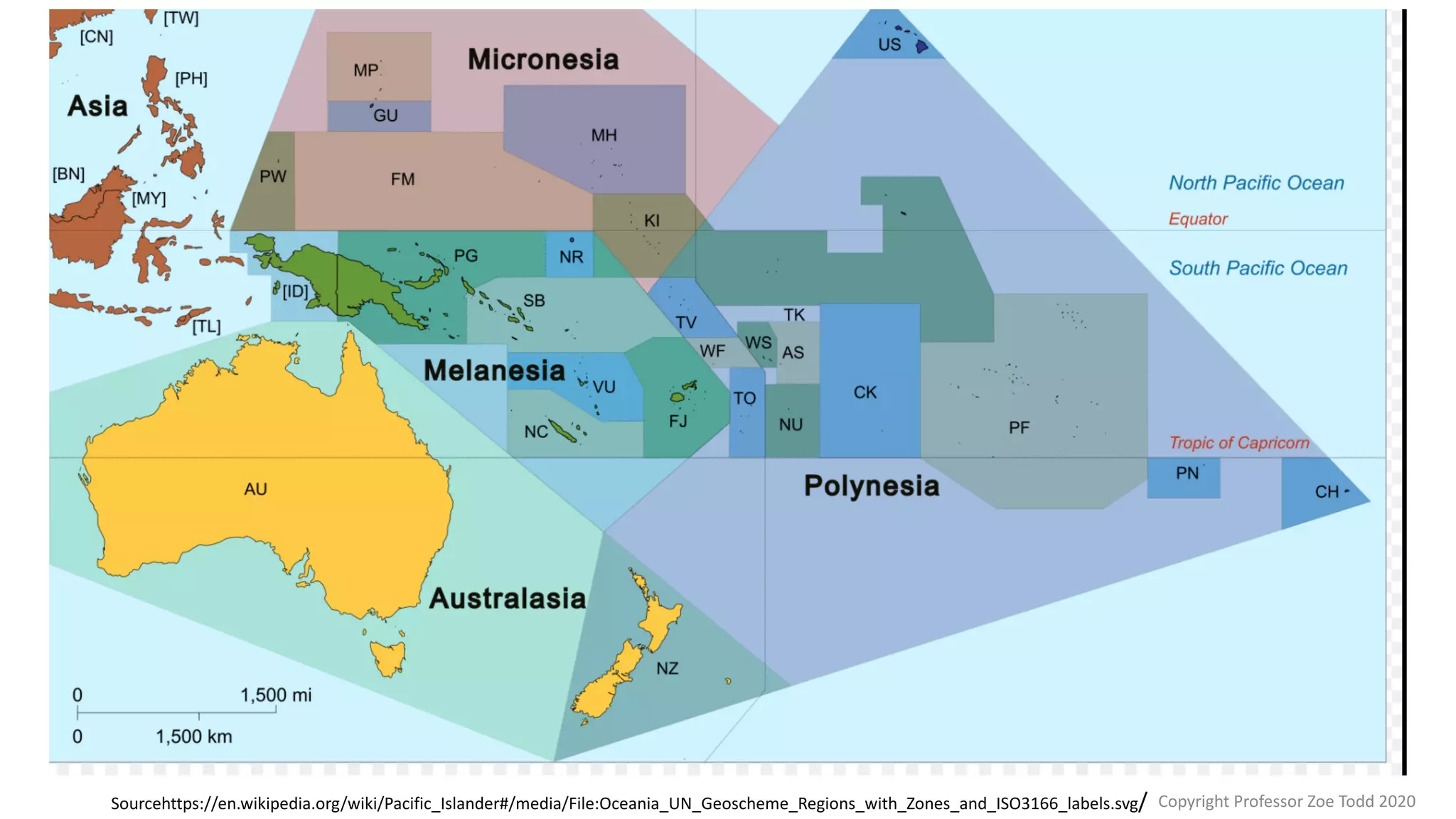 Copyright Professor Zoe Todd 2020Sourcehttps://en.wikipedia.org/wiki/Pacific_Islander#/media/File:Oceania_UN_Geoscheme_Regions_with_Zones_and_ISO3166_labels.svg/
 