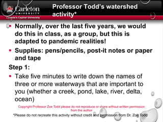 Professor Todd’s watershed
activity*
§ Normally, over the last five years, we would
do this in class, as a group, but this...