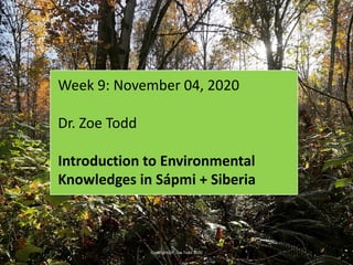 Week 9: November 04, 2020
Dr. Zoe Todd
Introduction to Environmental
Knowledges in Sápmi + Siberia
Copyright Dr. Zoe Todd 2020
 
