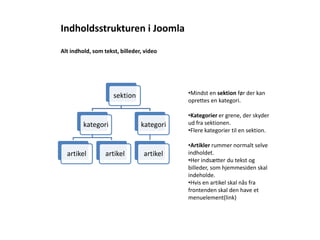 Indholdsstrukturen i Joomla Alt indhold, som tekst, billeder, video ,[object Object]