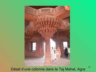 Détail d’une colonne dans le Taj Mahal, Agra 