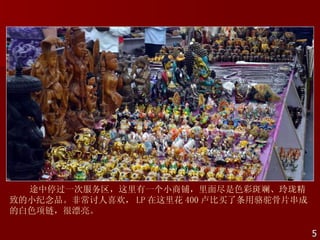 途中停过一次服务区，这里有一个小商铺，里面尽是色彩斑斓、玲珑精
致的小纪念品。非常讨人喜欢， LP 在这里花 400 卢比买了条用骆驼骨片串成
的白色项链，很漂亮。

                                          5
 