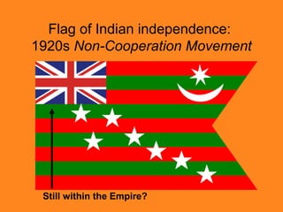 Flag of Indian independence:
1920s Non-Cooperation Movement

Still within the Empire?

 