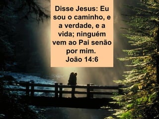 Disse Jesus: Eu
sou o caminho, e
a verdade, e a
vida; ninguém
vem ao Pai senão
por mim.
João 14:6
 