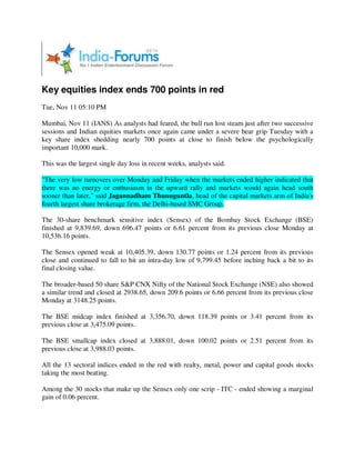 India Forum Nov 11, 2008 Key Equities Index Ends 700 Points In Red