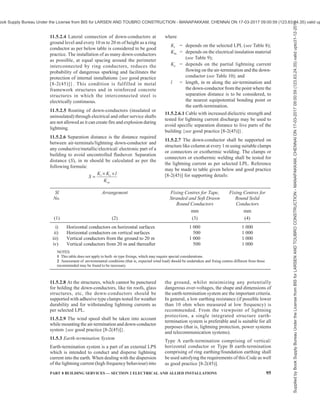 92 NATIONAL BUILDING CODE OF INDIA 2016
NOTES
1 Mesh size, Wm shall be as per Table 6.
2 Down-conductor spacing, X, shall be as per Table 7.
21A TYPICAL LIGHTNING PROTECTION SYSTEM FOR BUILDINGS OF HEIGHT, H  60 m
FIG 21 — (Continued)
Supplied
by
Book
Supply
Bureau
Under
the
License
from
BIS
for
LARSEN
AND
TOUBRO
CONSTRUCTION
-
MANAPAKKAM,
CHENNAI
ON
17-03-2017
09:00:59
(123.63.24.35)
valid
upto31-12-2017
ook Supply Bureau Under the License from BIS for LARSEN AND TOUBRO CONSTRUCTION - MANAPAKKAM, CHENNAI ON 17-03-2017 09:00:59 (123.63.24.35) valid up
 
