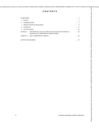 PART 7 CONSTURCTION MANAGEMENT, PRACTICES AND SAFETY 75
8671 : 1977 Specification for nail puller
(50) 7293 : 1974 Safety code for working
with construction
machinery
(51) 4130 : 1991 Safety code for demolition
of buildings (second
revision)
(52) 13935 : 2009 Guidelines for repair and
seismic strengthening of
masonry buildings (first
revision)
(53) 13828 : 1993 Improving earthquake
resistance of low strength
masonry buildings —
Guidelines
IS No. Title IS No. Title
(54) 13827 : 1993 Improving earthquake
resistance of earthen
buildings — Guidelines
(55) 15988 : 2013 Seismic evaluation and
strengthening of existing
reinforced concrete
buildings — Guidelines
(56) 13727 : 1993 Guidelines for
requirements of cluster
planning for housing
(57) 2470 (Part 1) : Code of practice for
1985 installation of septic
tanks: Part 1 design, criteria
and construction (second
revision)
(58) 10500 : 2012 Specification for drinking
water (second revision)
Supplied
by
Book
Supply
Bureau
Under
the
License
from
BIS
for
LARSEN
AND
TOUBRO
CONSTRUCTION
-
MANAPAKKAM,
CHENNAI
ON
17-03-2017
09:00:59
(123.63.24.35)
valid
upto31-12-2017
ook Supply Bureau Under the License from BIS for LARSEN AND TOUBRO CONSTRUCTION - MANAPAKKAM, CHENNAI ON 17-03-2017 09:00:59 (123.63.24.35) valid up
 