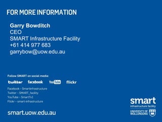Garry Bowditch
CEO
SMART Infrastructure Facility
+61 414 977 683
garrybow@uow.edu.au
 