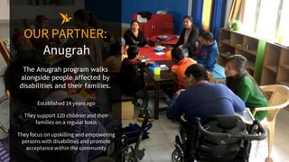 OUR PARTNER:
Anugrah
Established 14 years ago
They support 120 children and their
families on a regular basis
They focus o...