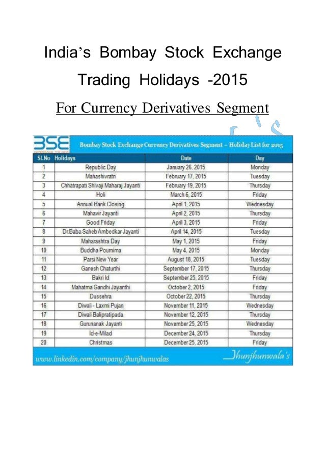 Holidays For Stock Exchange India 2015 - 