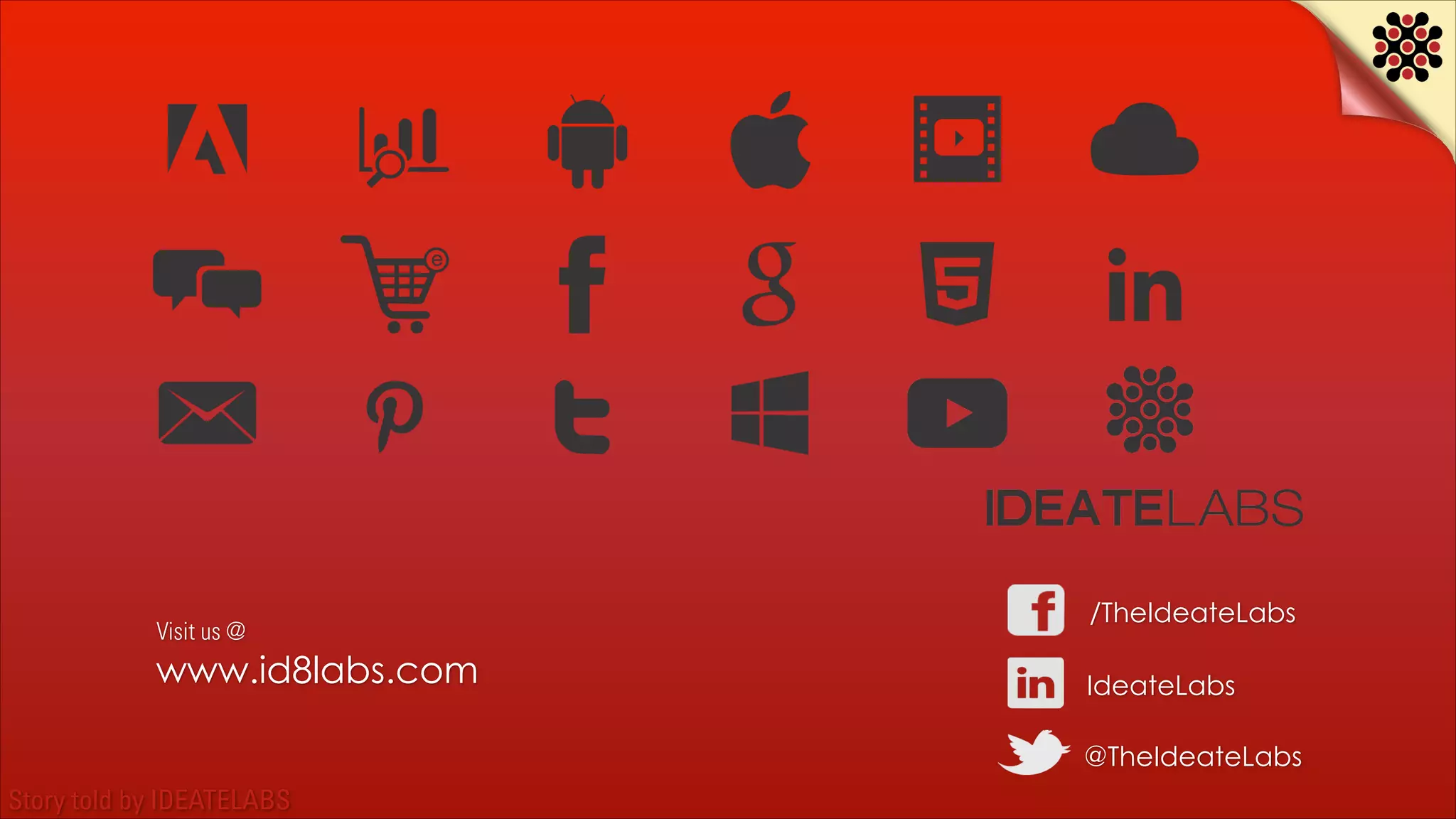 Visit us @

www.id8labs.com

/TheIdeateLabs
IdeateLabs
@TheIdeateLabs

Story told by IDEATELABS

 