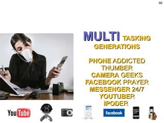 MULTI   TASKING GENERATIONS PHONE  ADDICTED THUMBER CAMERA  GEEKS FACEBOOK  PRAYER MESSENGER  24/7 YOUTUBE R IPOD ER  