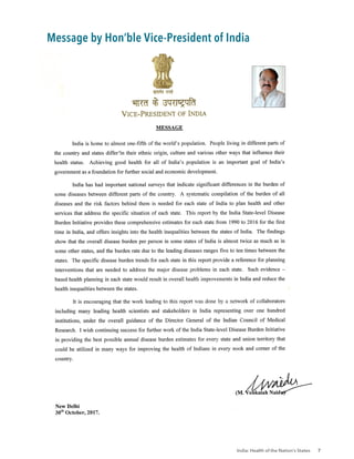 India: Health of the Nation’s States 7
Message by Hon’ble Vice-President of India
 