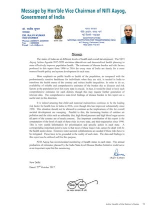 India: Health of the Nation’s States 11
Message by Hon’ble Vice Chairman of NITI Aayog,
Government of India
 