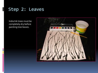 Step 2: Leaves
India Ink trees must be
completely dry before
painting tree leaves.

 