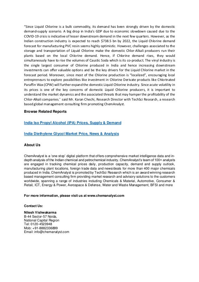India Liquid Chlorine Price, Market Analysis