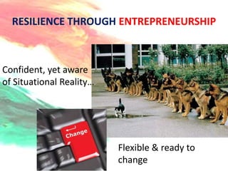 RESILIENCE THROUGH ENTREPRENEURSHIP



Confident, yet aware
of Situational Reality…




                          Flexible & ready to
                          change
 