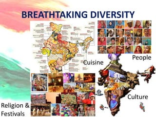 BREATHTAKING DIVERSITY



                              People
                   Cuisine



                             Culture
Religion &
Festivals
 