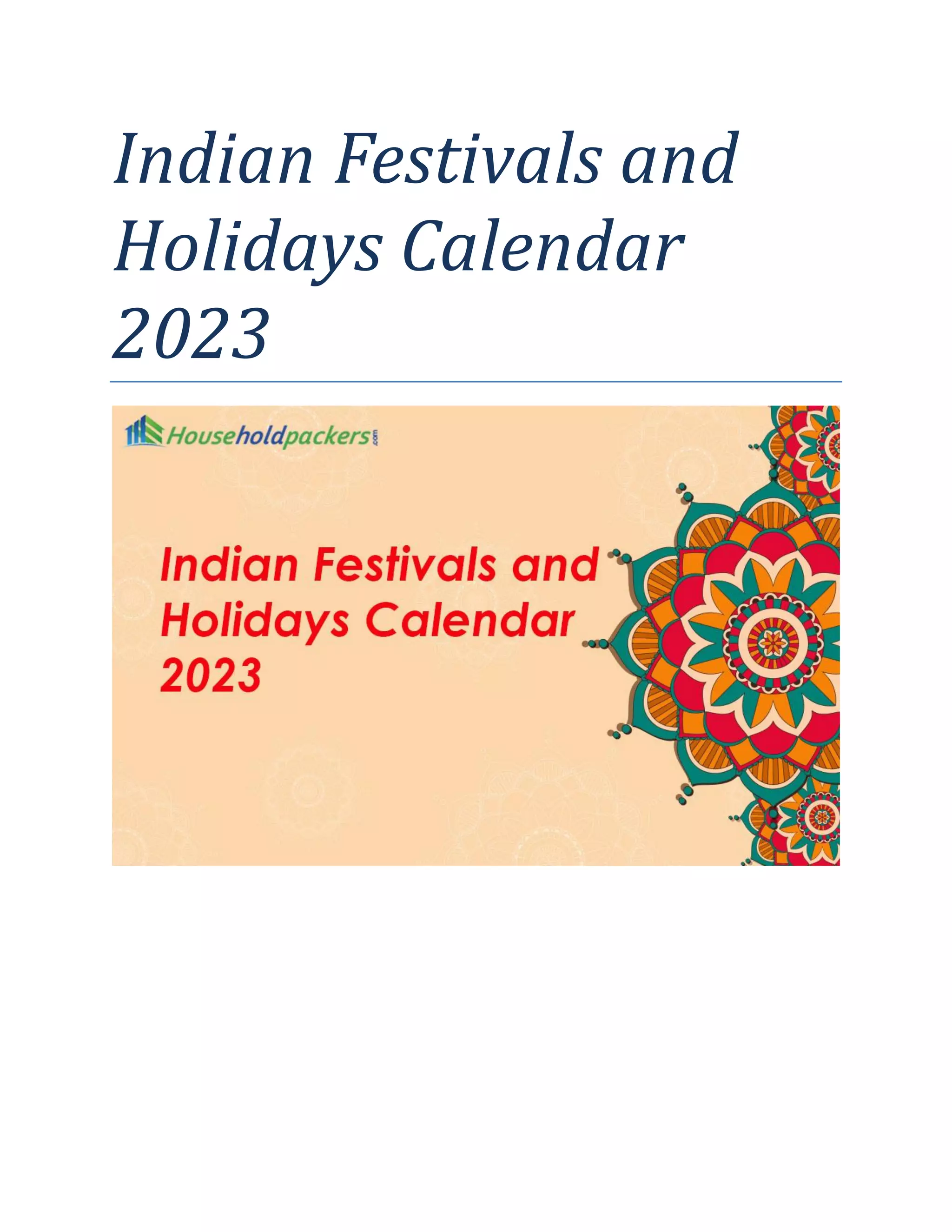 Indian Festivals and Holidays Calendar 2023 | PDF