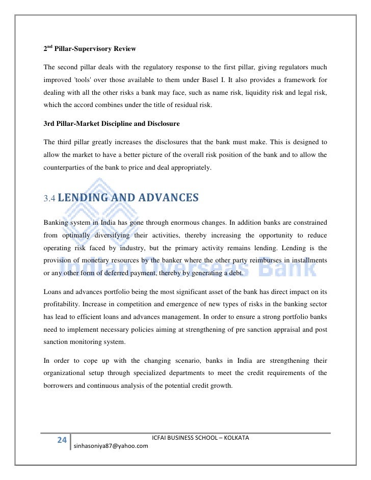 Indian Overseas Bank Sip Report Loans And Advances Management