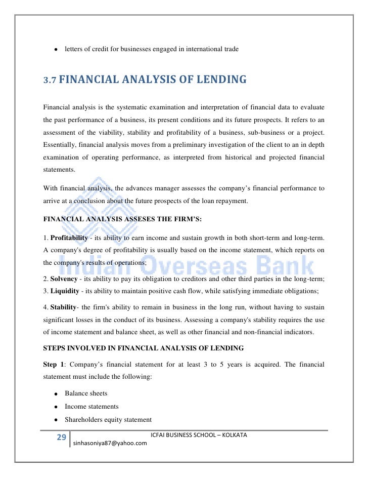 Indian Overseas Bank Sip Report Loans And Advances Management