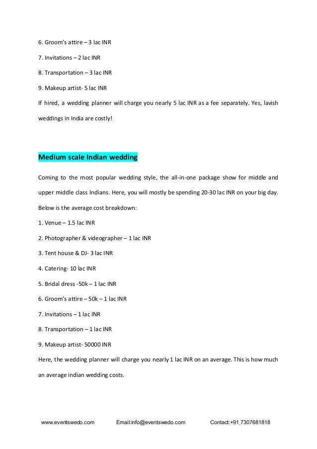 Indian Wedding Cost Breakdown Pdf Budget To Lavish Weddings