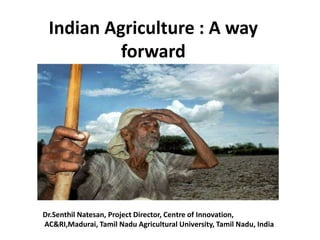 Indian Agriculture : A way
forward
Dr.Senthil Natesan, Project Director, Centre of Innovation,
AC&RI,Madurai, Tamil Nadu Agricultural University, Tamil Nadu, India
 