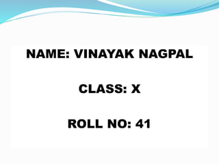 NAME: VINAYAK NAGPAL
CLASS: X
ROLL NO: 41
 