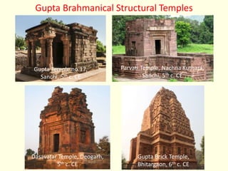 Gupta Brahmanical Structural Temples
Parvati Temple, Nachna Kuthara,
Sanchi, 5th c. CE
Gupta Temple no.17,
Sanchi, 5th c. CE
Dasavatar Temple, Deogarh,
5th c. CE
Gupta Brick Temple,
Bhitargaon, 6th c. CE
 