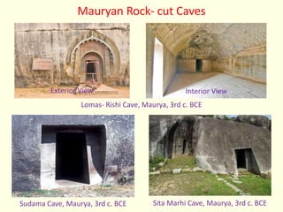 Mauryan Rock- cut Caves
Lomas- Rishi Cave, Maurya, 3rd c. BCE
Sudama Cave, Maurya, 3rd c. BCE Sita Marhi Cave, Maurya, 3rd c. BCE
Exterior View Interior View
 