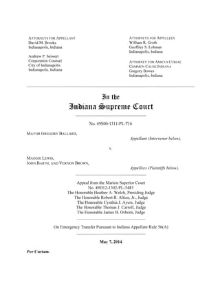 Indiana Supreme Court decision on redistricting case
