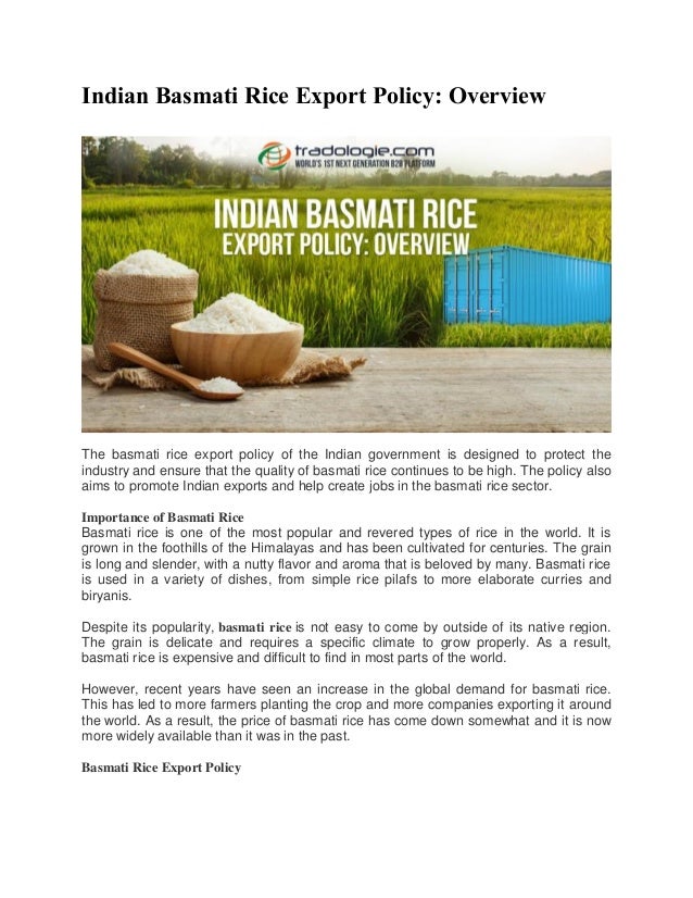 Indian Basmati Rice Export Policy Overview