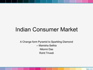 Indian Consumer Market
 A Change form Pyramid to Sparkling Diamond
              -- Manisha Sethia
                 Nilormi Das
                 Rohit Trivedi
 
