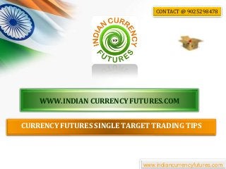CONTACT @ 9025298478




    WWW.INDIAN CURRENCY FUTURES.COM


CURRENCY FUTURES SINGLE TARGET TRADING TIPS




                             www.indiancurrencyfutures.com
 