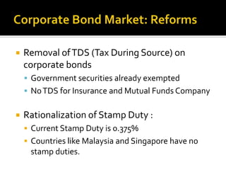 FII ReformsFIIs can now undertake short-selling and stock borrowing/lending on par with domestic Investors.FII status has been opened to non-resident Indians (NRIs).FIIs are allowed to invest in equities without any upper ceiling.