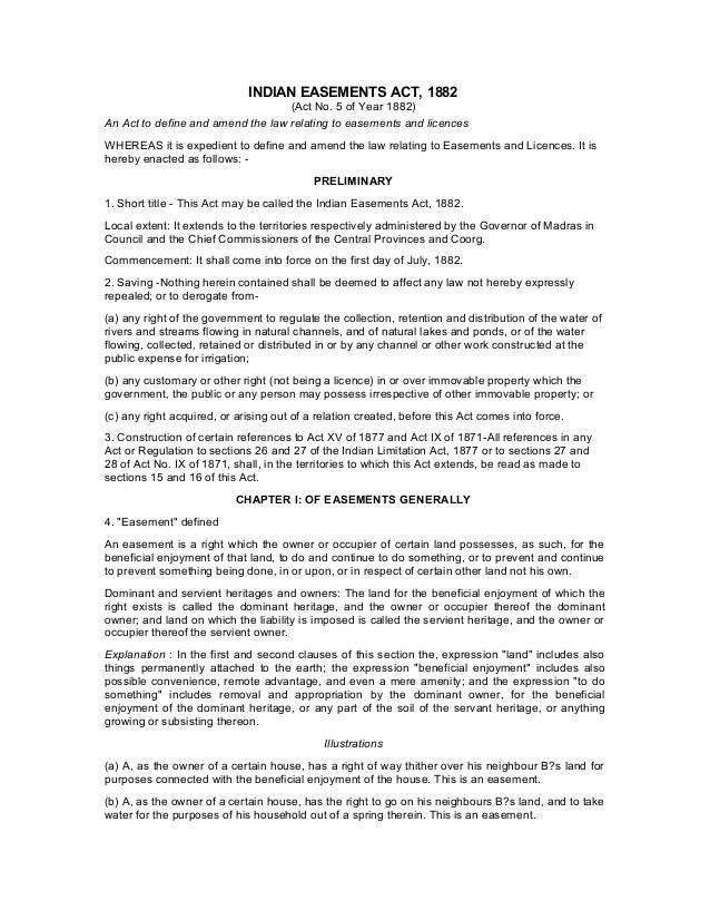 Indian easements act, 1882