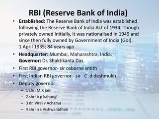 Rbi First Extablished Indian financial system and role of financial institutions | PPTX