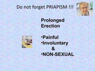 Do not forget PRIAPISM !!! Prolonged Erection Painful Involuntary & NON-SEXUAL 