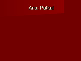 Ans: PatkaiAns: Patkai
 