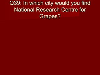 Q39: In which city would you findQ39: In which city would you find
National Research Centre forNational Research Centre for
Grapes?Grapes?
 