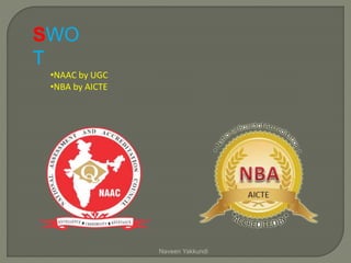 •NAAC by UGC
•NBA by AICTE
SWO
T
Naveen Yakkundi
 