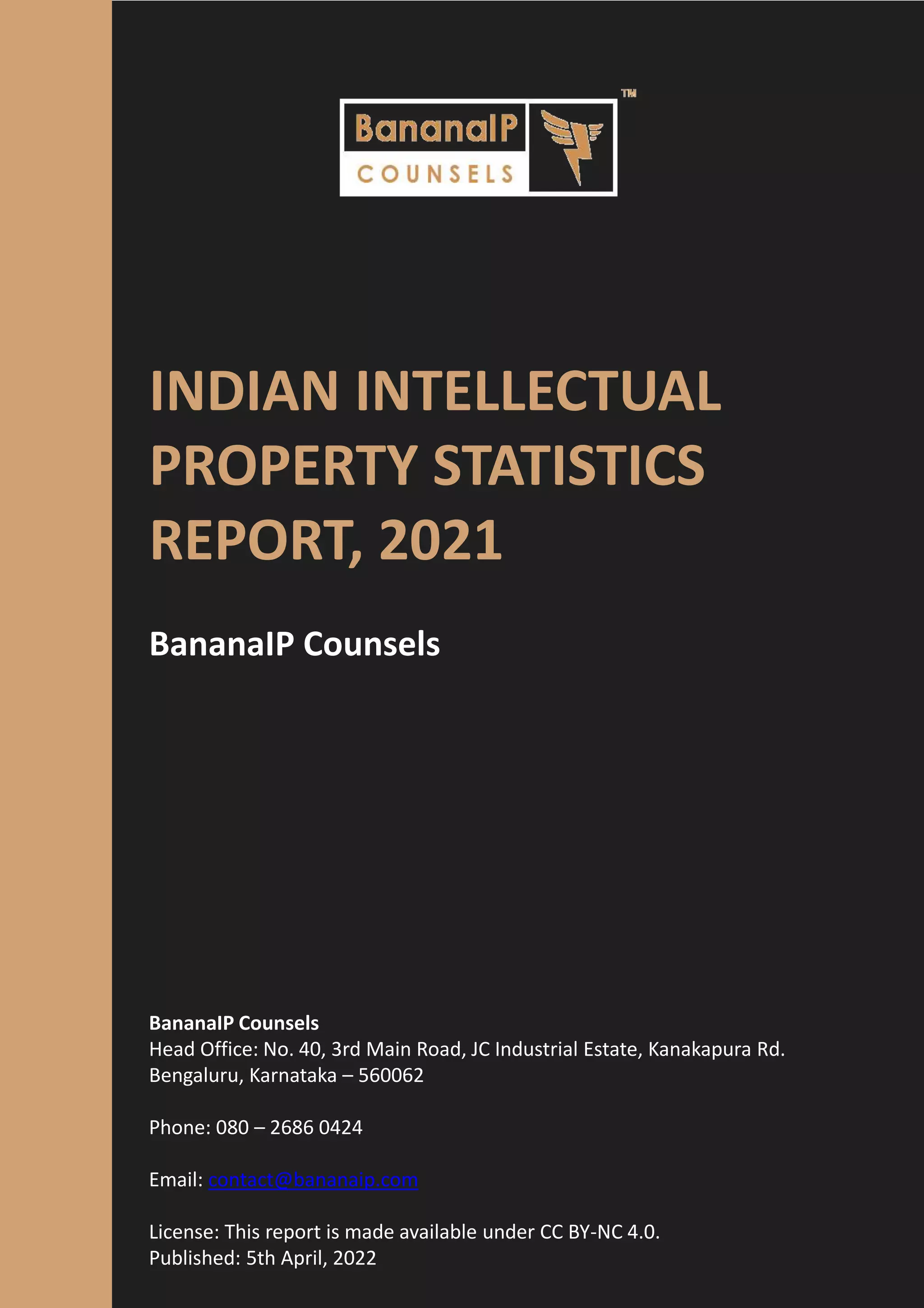 INDIAN INTELLECTUAL PROPERTY STATISTICS REPORT, 2021 | PPTX