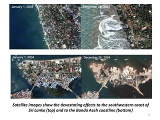 Satellite images show the devastating effects to the southwestern coast of
Sri Lanka (top) and to the Banda Aceh coastline (bottom)
12
 