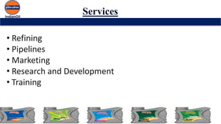 Services
• Refining
• Pipelines
• Marketing
• Research and Development
• Training
 