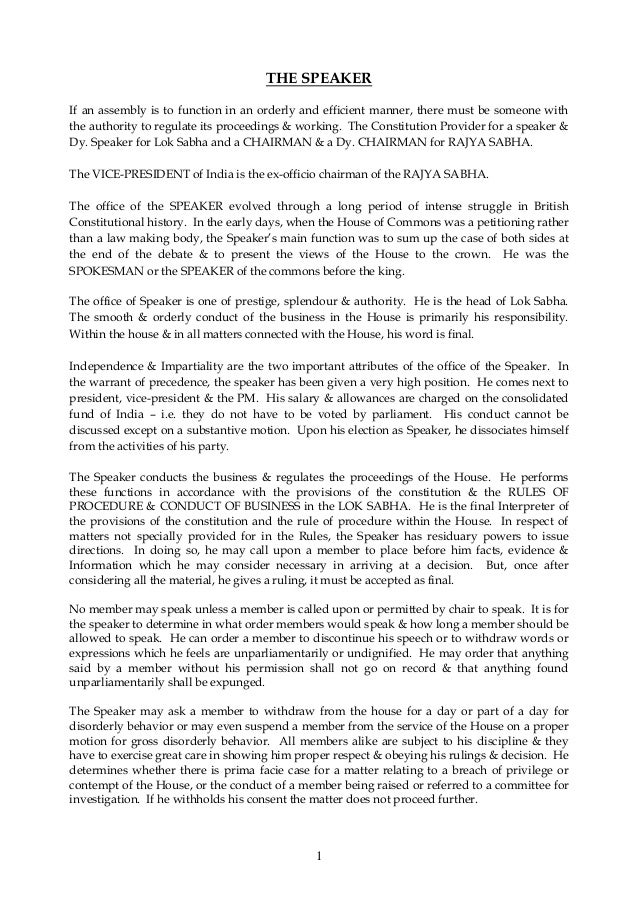 Indian Parliament The Speaker