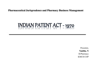 Presentor,
Vanitha. N
B.Pharmacy
KMCH COP
Pharmaceutical Jurisprudence and Pharmacy Business Management
 