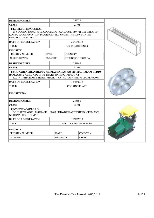 Indian Patent Office Publishes Patent Industrial Design Journal Having