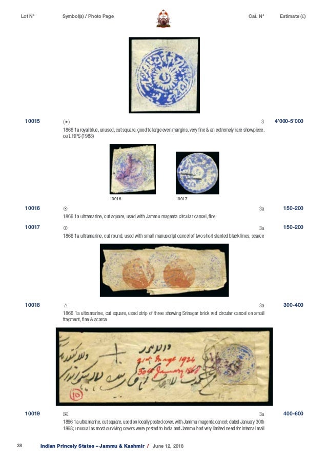 David Feldman Indian Princely States Jammu & Kashmir Stamp Auction