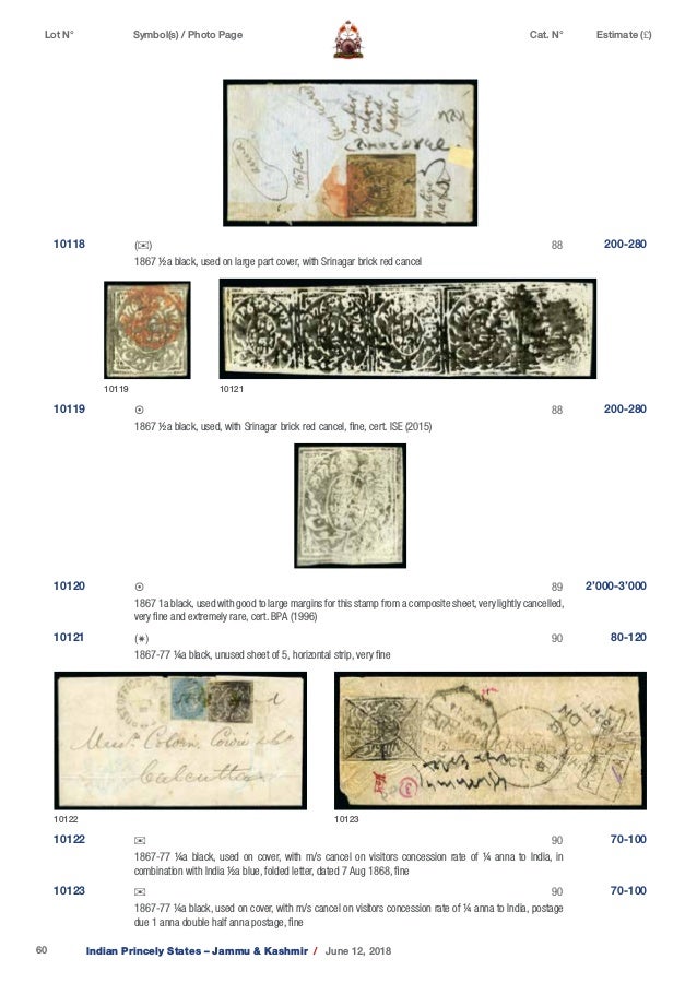 David Feldman Indian Princely States Jammu & Kashmir Stamp Auction