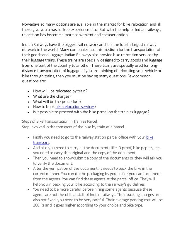 Indian railway bike parcel charges calculator from Bangalore to Delhi